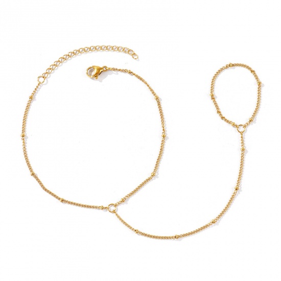 Picture of Wholesale 304 Stainless Steel Hand Chain Slave Finger Ring Bracelet, Eco-friendly, Women's Stylish Exquisite Gift Jewelry Supply, 18cm(7.1") + 5cm(2") long, 1 Piece