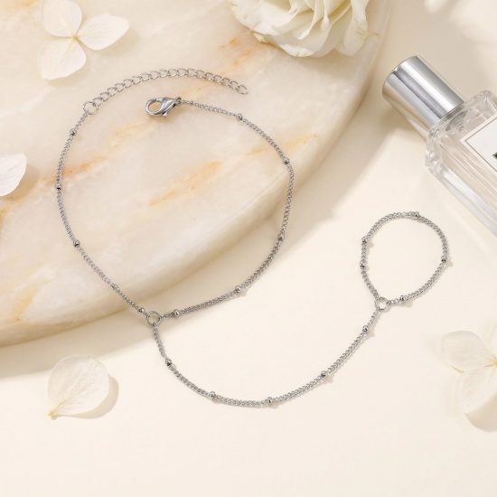 Picture of Wholesale 304 Stainless Steel Hand Chain Slave Finger Ring Bracelet, Eco-friendly, Women's Stylish Exquisite Gift Jewelry Supply, 18cm(7.1") + 5cm(2") long, 1 Piece