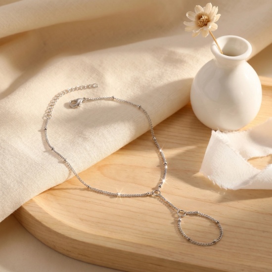 Picture of Wholesale 304 Stainless Steel Hand Chain Slave Finger Ring Bracelet, Eco-friendly, Women's Stylish Exquisite Gift Jewelry Supply, 18cm(7.1") + 5cm(2") long, 1 Piece