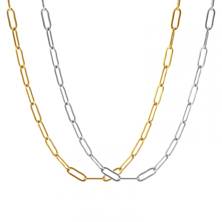 Immagine di Piatto Collana All'Ingrosso, Catena a Graffetta Multicolore 304 Acciaio Inossidabile, Unisex Ecologico Elegante Minimalista Regalo Gioielli Per Rivenditore, Dimensione della Catena: 12x4mm, 1 Pz