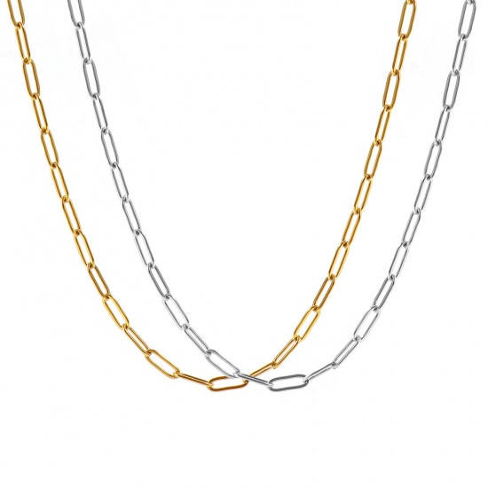 Immagine di Piatto Collana All'Ingrosso, Catena a Graffetta Multicolore 304 Acciaio Inossidabile, Unisex Ecologico Elegante Minimalista Regalo Gioielli Per Rivenditore, Dimensione della Catena: 9x3mm, 1 Pz