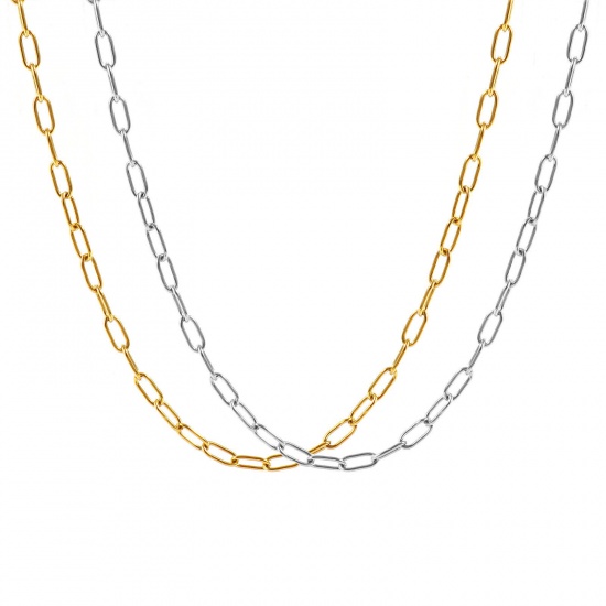 Picture of Wholesale Paperclip Link Chain Necklace, Multicolor 304 Stainless Steel, Unisex Eco-friendly Stylish Minimalist Gift Jewelry For Retailer, Chain Size: 7.5x3mm, 1 Piece