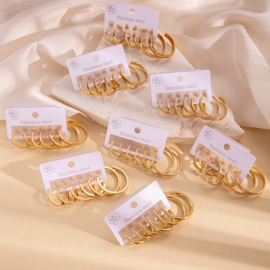 Immagine di Squisito Elegante Set di Orecchini All'Ingrosso, Placcato Oro 18K 201 Acciaio Inossidabile, Donne Ecologico Regalo Fornitura di Gioielli, 1 Serie