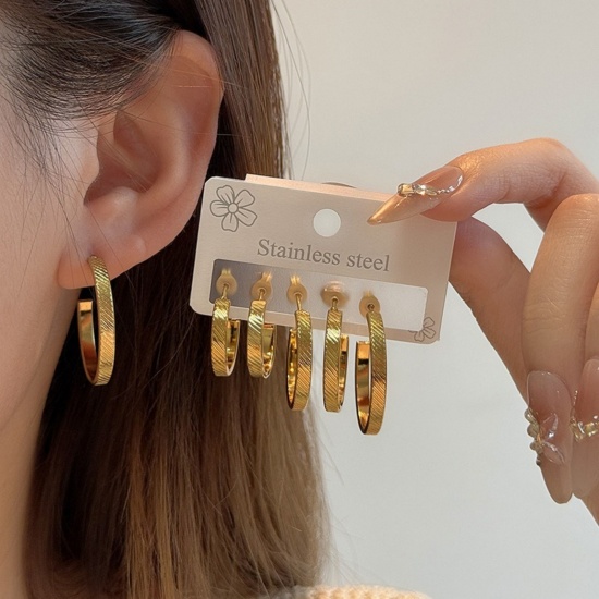 Immagine di Squisito Elegante Set di Orecchini All'Ingrosso, Placcato Oro 18K 201 Acciaio Inossidabile, Donne Ecologico Regalo Fornitura di Gioielli, 1 Serie