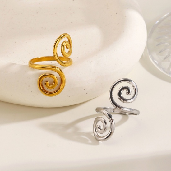 Picture of Wholesale Women's Gift Vortex Open Adjustable Rings, Multicolor 304 Stainless Steel, Eco-friendly PVD Exquisite Stylish Jewelry Supply, 17mm(US Size 6.5)