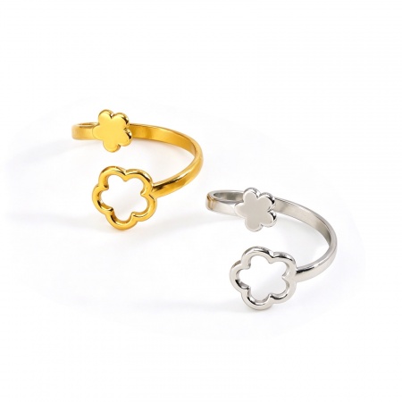 Immagine di Donne Regalo Fiore Aperto Regolabile Anello All'Ingrosso, Multicolore 304 Acciaio Inossidabile, PVD Ecologica Squisito Elegante Fornitura di Gioielli, 18mm (taglia di US: 7.75), 1 Pz