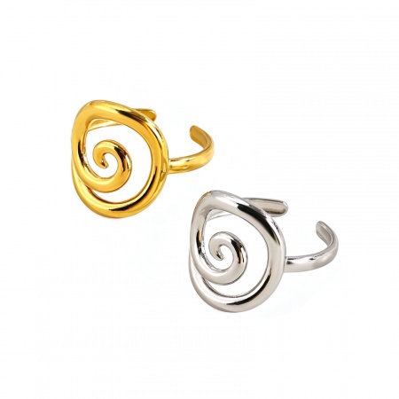 Immagine di Donne Regalo Spirale Aperto Regolabile Anello All'Ingrosso, Multicolore 304 Acciaio Inossidabile, PVD Ecologica Squisito Elegante Fornitura di Gioielli, 18mm (taglia di US: 7.75), 1 Pz