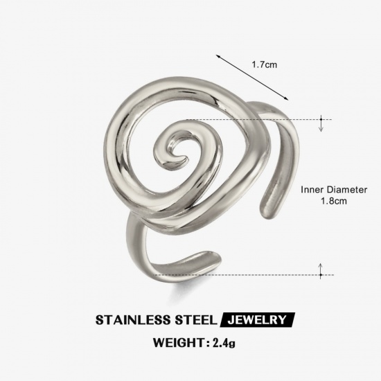 Picture of Wholesale Women's Gift Spiral Open Adjustable Rings, Multicolor 304 Stainless Steel, Eco-friendly PVD Exquisite Stylish Jewelry Supply, 18mm(US Size 7.75)