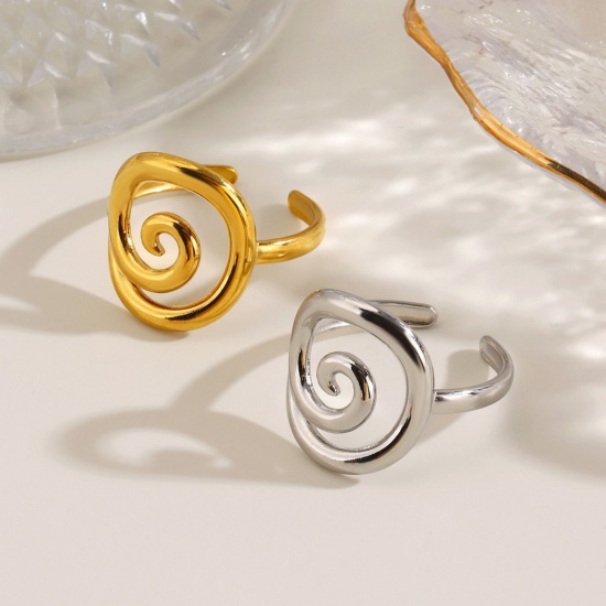 Picture of Wholesale Women's Gift Spiral Open Adjustable Rings, Multicolor 304 Stainless Steel, Eco-friendly PVD Exquisite Stylish Jewelry Supply, 18mm(US Size 7.75)
