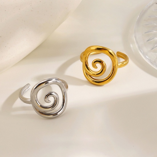 Picture of Wholesale Women's Gift Spiral Open Adjustable Rings, Multicolor 304 Stainless Steel, Eco-friendly PVD Exquisite Stylish Jewelry Supply, 18mm(US Size 7.75)