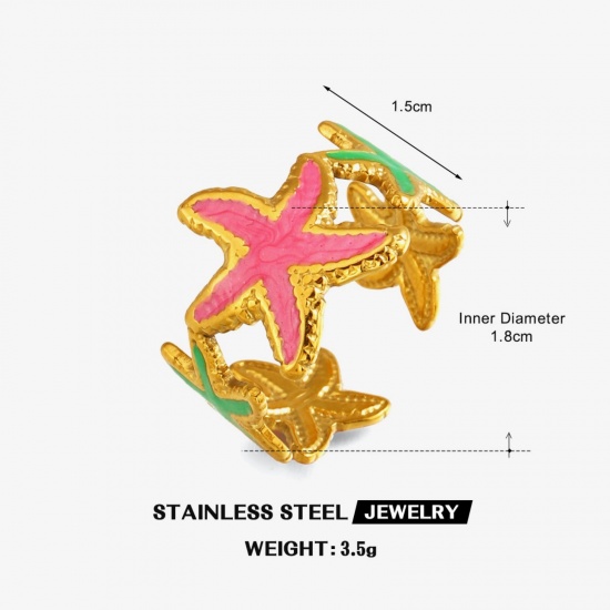 Picture of Wholesale Women's Gift Starfish Open Adjustable Rings, 18K Gold Plated 304 Stainless Steel, Eco-friendly PVD Ocean Jewelry Stylish Jewelry Supply, 18mm(US Size 7.75)