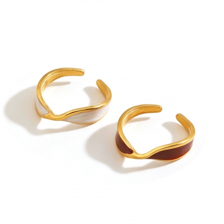 Immagine di Donne Regalo Smalto Aperto Regolabile Anello All'Ingrosso, Placcato Oro 18K 304 Acciaio Inossidabile, PVD Ecologica Squisito Elegante Fornitura di Gioielli, 18mm (taglia di US: 7.75), 1 Pz