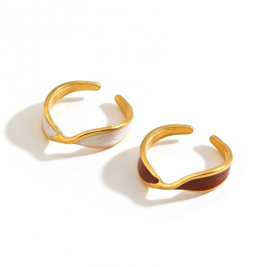 Picture of Wholesale Women's Gift Enamel Open Adjustable Rings, 18K Gold Plated 304 Stainless Steel, Eco-friendly PVD Exquisite Stylish Jewelry Supply, 18mm(US Size 7.75)