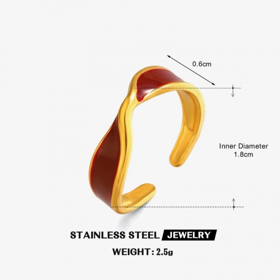 Picture of Wholesale Women's Gift Enamel Open Adjustable Rings, 18K Gold Plated 304 Stainless Steel, Eco-friendly PVD Exquisite Stylish Jewelry Supply, 18mm(US Size 7.75)