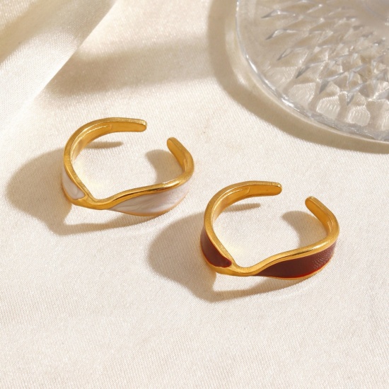 Picture of Wholesale Women's Gift Enamel Open Adjustable Rings, 18K Gold Plated 304 Stainless Steel, Eco-friendly PVD Exquisite Stylish Jewelry Supply, 18mm(US Size 7.75)
