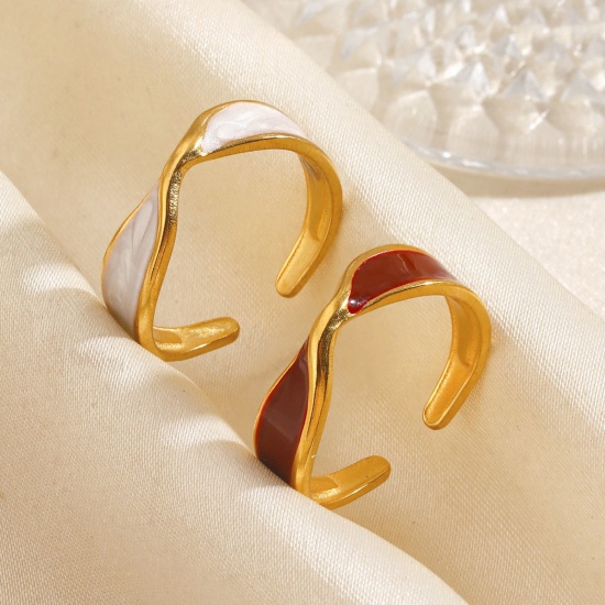 Picture of Wholesale Women's Gift Enamel Open Adjustable Rings, 18K Gold Plated 304 Stainless Steel, Eco-friendly PVD Exquisite Stylish Jewelry Supply, 18mm(US Size 7.75)