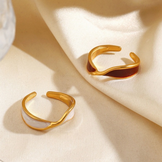 Picture of Wholesale Women's Gift Enamel Open Adjustable Rings, 18K Gold Plated 304 Stainless Steel, Eco-friendly PVD Exquisite Stylish Jewelry Supply, 18mm(US Size 7.75)