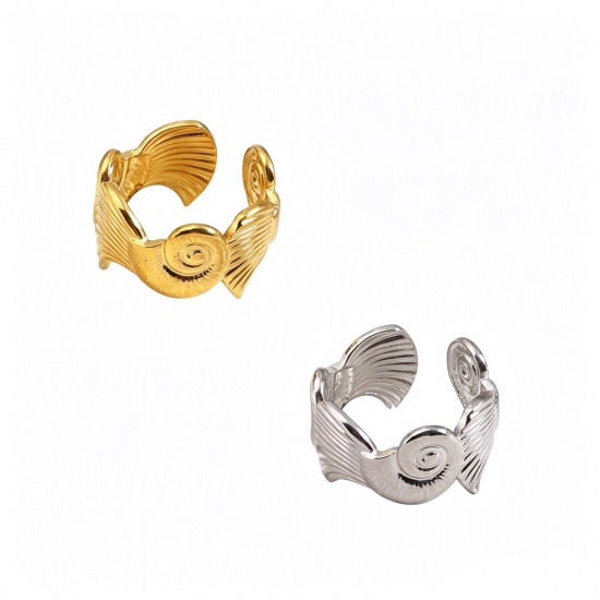 Picture of Wholesale Women's Gift Conch/ Sea Snail Shell Open Adjustable Rings, Multicolor 304 Stainless Steel, Eco-friendly PVD Ocean Jewelry Stylish Jewelry Supply, 17mm(US Size 6.5)