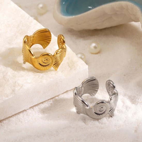 Picture of Wholesale Women's Gift Conch/ Sea Snail Shell Open Adjustable Rings, Multicolor 304 Stainless Steel, Eco-friendly PVD Ocean Jewelry Stylish Jewelry Supply, 17mm(US Size 6.5)