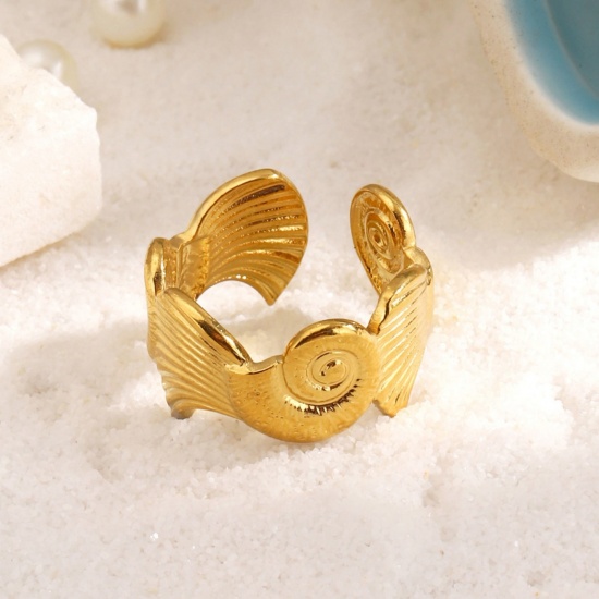 Picture of Wholesale Women's Gift Conch/ Sea Snail Shell Open Adjustable Rings, Multicolor 304 Stainless Steel, Eco-friendly PVD Ocean Jewelry Stylish Jewelry Supply, 17mm(US Size 6.5)