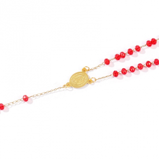 Image de Bracelet Esclave Chaîne à Main En Gros Plaqué Or 18K en Plastique & 304 Acier Inoxydable, Croix Sainte Vierge Marie Chaîne Perlée Placage Sous Vide Écologique, aux Femmes Religieux Vintage Cadeau Fournitures de Bijoux 18cm + 3cm long, 1 Pièce