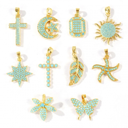 Imagen de 2 Unidades Latón Colgantes Charms Al Por Mayor 18K Oro Real Chapado Azul Circón Artificial