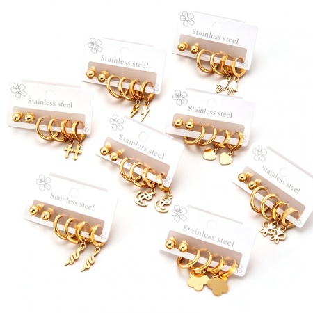 Picture of Wholesale Classic Simple & Casual Ear Post Stud Earrings Set, 18K Gold Plated 304 Stainless Steel, Women's Gift Jewelry Supply, 1 Pack ( 6 PCs/Set)