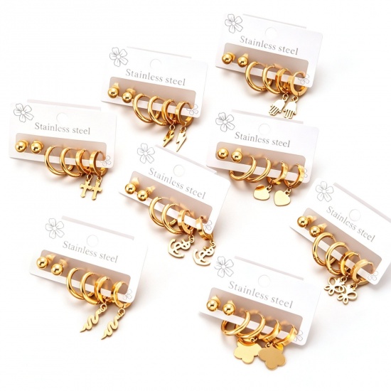 Bild von Großhandel Klassisch Einfach und lässig Ohrstecker Set, 18K Vergoldet 304 Edelstahl, Frauen Geschenk Schmuckbedarf, 1 Pack ( 6 Stk./Set)