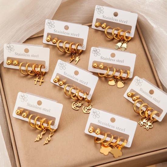 Bild von Großhandel Klassisch Einfach und lässig Ohrstecker Set, 18K Vergoldet 304 Edelstahl, Frauen Geschenk Schmuckbedarf, 1 Pack ( 6 Stk./Set)