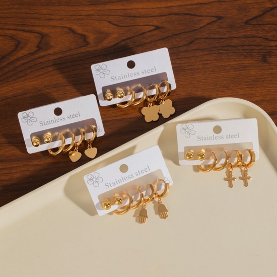 Bild von Großhandel Klassisch Einfach und lässig Ohrstecker Set, 18K Vergoldet 304 Edelstahl, Frauen Geschenk Schmuckbedarf, 1 Pack ( 6 Stk./Set)