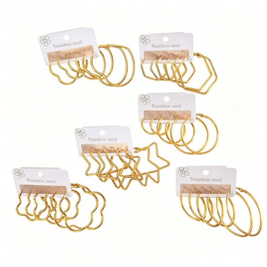 Picture of Wholesale Classic Simple & Casual Ear Post Stud Earrings Set, 18K Gold Plated 304 Stainless Steel, Women's Gift Jewelry Supply, 1 Pack ( 6 PCs/Set)