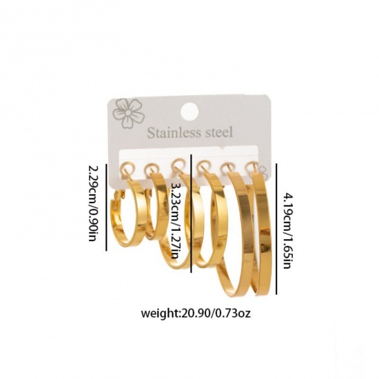 Picture of Wholesale Classic Simple & Casual Ear Post Stud Earrings Set, 18K Gold Plated 304 Stainless Steel, Women's Gift Jewelry Supply, 1 Pack ( 6 PCs/Set)