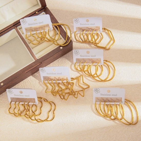 Picture of Wholesale Classic Simple & Casual Ear Post Stud Earrings Set, 18K Gold Plated 304 Stainless Steel, Women's Gift Jewelry Supply, 1 Pack ( 6 PCs/Set)