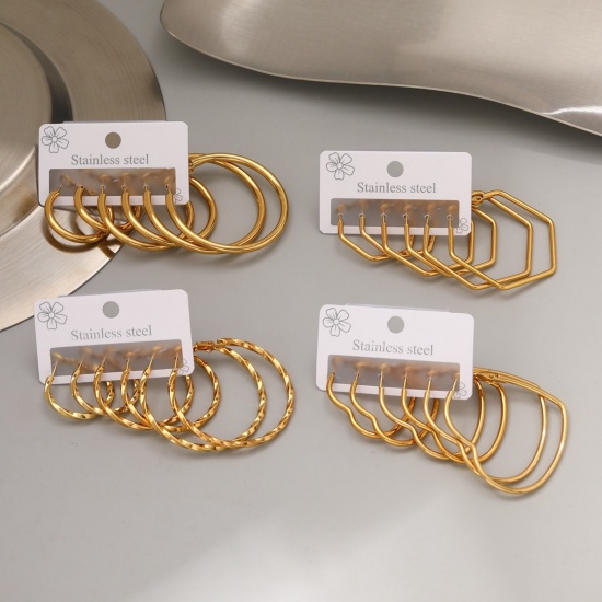 Picture of Wholesale Classic Simple & Casual Ear Post Stud Earrings Set, 18K Gold Plated 304 Stainless Steel, Women's Gift Jewelry Supply, 1 Pack ( 6 PCs/Set)