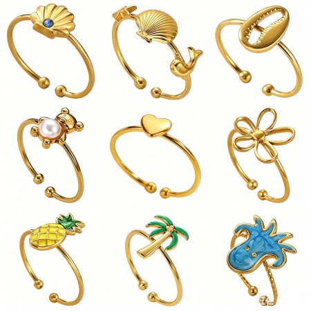 Picture of Wholesale Women's Gift Open Rings, 18K Real Gold Plated 304 Stainless Steel, PVD Ocean Jewelry Sweet & Cute Jewelry Supply, 18mm(US Size 7.75)