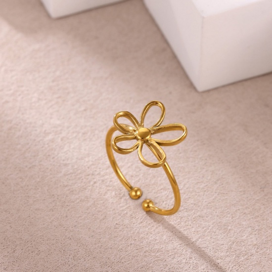 Bild von Großhandel Frauen Geschenk Offen Ring, 18K Echtgold plattiert 304 Edelstahl, PVD Ozean Schmuck Süß Schmuckbedarf, 18mm (US Größe 7.75)