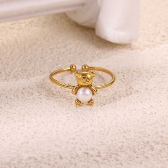 Bild von Großhandel Frauen Geschenk Offen Ring, 18K Echtgold plattiert 304 Edelstahl, PVD Ozean Schmuck Süß Schmuckbedarf, 18mm (US Größe 7.75)