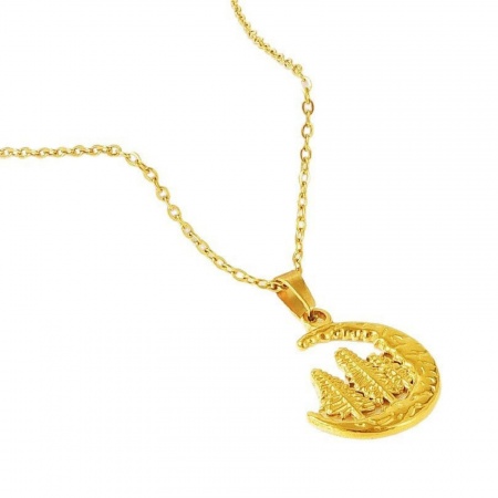 Image de Collier à Breloques En Gros Multicolore en 304 Acier Inoxydable, Demi Lune Arbres Chaîne Maille Forçat, aux Femmes PVD Élégant & Décontracté Minimaliste Cadeau Bijoux pour Détaillants 40cm + 5cm long, 1 Pièce