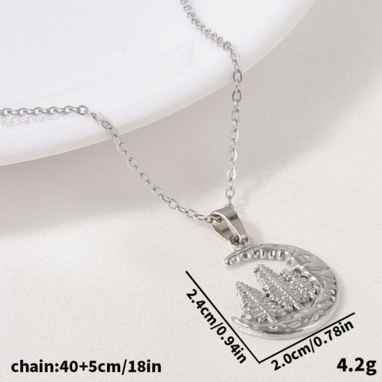 Immagine di Luna Albero Collana con Ciondolo All'Ingrosso, Multicolore 304 Acciaio Inossidabile Catena a Cavo, Donne PVD Elegante & Casual Minimalista Regalo Gioielli Per Rivenditore, 40cm + 5cm Lunghezza, 1 Pz