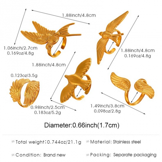 Picture of Wholesale Women's Gift Open Rings, 18K Gold Plated 304 Stainless Steel, PVD Stylish & Casual Sweet & Cute Jewelry Supply, 17mm(US Size 6.5)