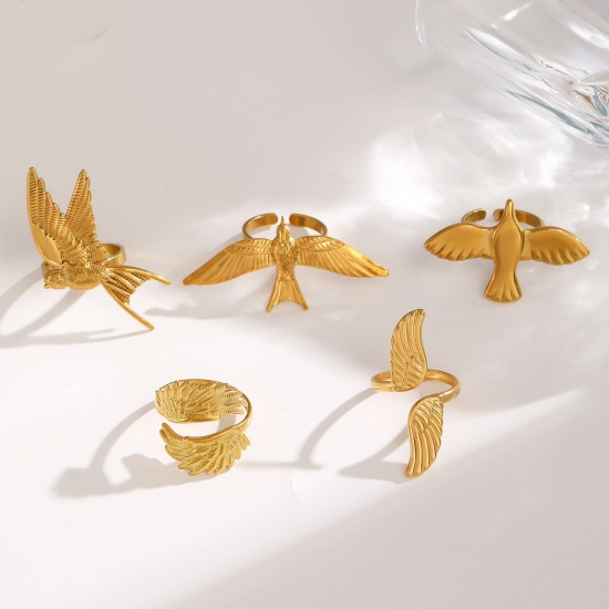 Picture of Wholesale Women's Gift Open Rings, 18K Gold Plated 304 Stainless Steel, PVD Stylish & Casual Sweet & Cute Jewelry Supply, 17mm(US Size 6.5)