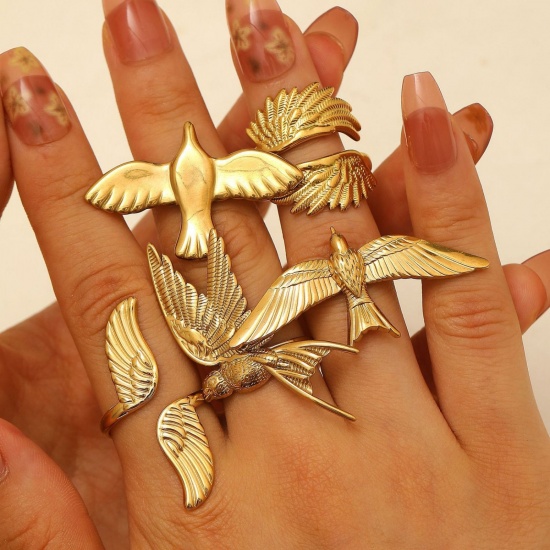 Picture of Wholesale Women's Gift Open Rings, 18K Gold Plated 304 Stainless Steel, PVD Stylish & Casual Sweet & Cute Jewelry Supply, 17mm(US Size 6.5)
