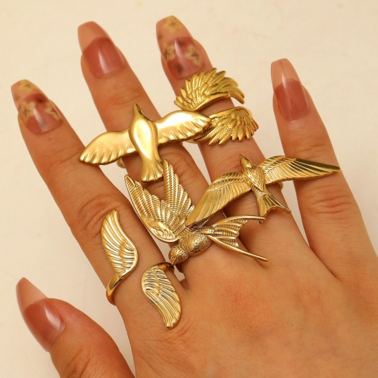 Picture of Wholesale Women's Gift Open Rings, 18K Gold Plated 304 Stainless Steel, PVD Stylish & Casual Sweet & Cute Jewelry Supply, 17mm(US Size 6.5)