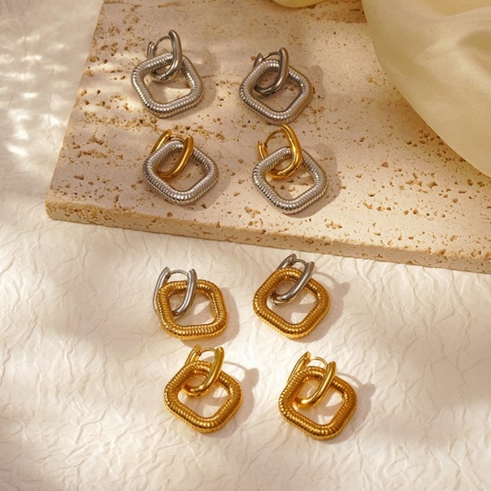 Picture of Wholesale Stylish & Casual Minimalist Beaded Hoop Earrings, Geometric 304 Stainless Steel, Unisex PVD Gift Jewelry Supply