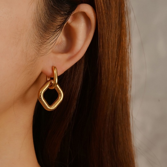 Picture of Wholesale Stylish & Casual Minimalist Beaded Hoop Earrings, Geometric 304 Stainless Steel, Unisex PVD Gift Jewelry Supply