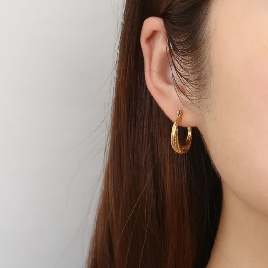 Picture of Wholesale Classic Simple & Casual Hoop Earrings, Round 18K Gold Plated 304 Stainless Steel, Women's Gift Jewelry Supply