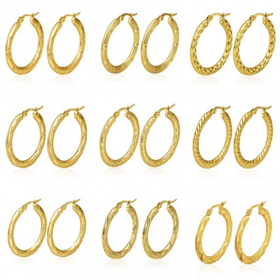 Immagine di Classico Semplice & Casual Orecchini Circolari All'Ingrosso, Tondo Placcato Oro 18K 304 Acciaio Inossidabile, Donne Regalo Fornitura di Gioielli, 1 Paio