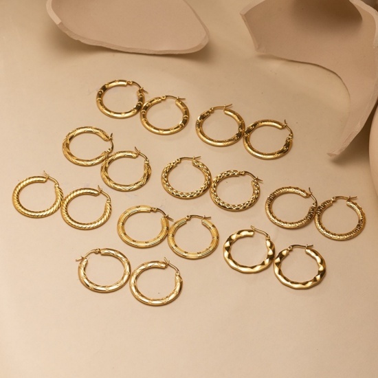 Immagine di Classico Semplice & Casual Orecchini Circolari All'Ingrosso, Tondo Placcato Oro 18K 304 Acciaio Inossidabile, Donne Regalo Fornitura di Gioielli, 1 Paio