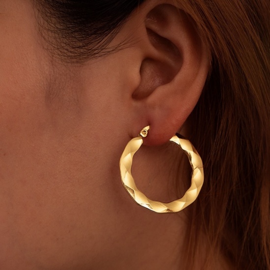 Immagine di Classico Semplice & Casual Orecchini Circolari All'Ingrosso, Tondo Placcato Oro 18K 304 Acciaio Inossidabile, Donne Regalo Fornitura di Gioielli, 1 Paio