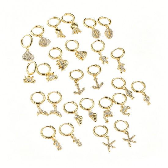 Immagine di Gioielli Oceanici Pastorale Naturale Orecchino All'Ingrosso, Micro Spianare Placcato Oro 18K 304 Acciaio Inossidabile, Donne PVD Regalo Fornitura di Gioielli, 3cm x 1.4cm, 1 Paio
